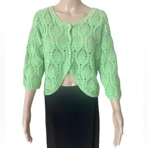 🩷JH Collectibles Crocheted knit Sweater Cardigan Apple Green color